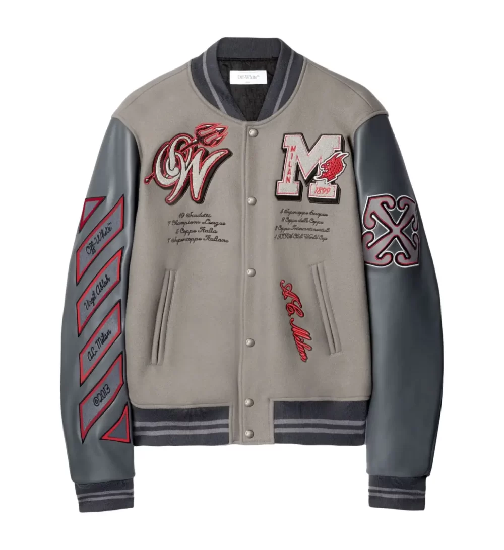 Off White Ac Milan Grey Varsity Jacket