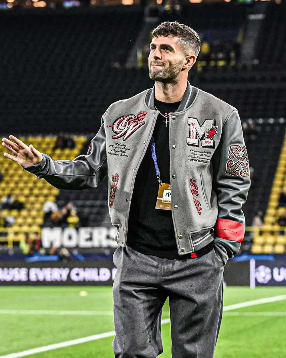 Off White Ac Milan Grey Varsity Jacket