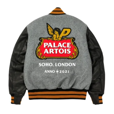 Palace x Stella Artois Stadium Grey & Black Varsity Jacket