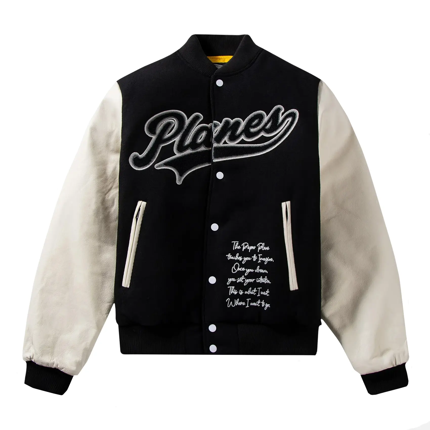 Paper Planes Varsity Black/White Wool and Leather Jacket