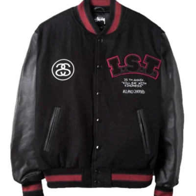 Stussy 35th IST Milano Chapter International Black Vintage Wool & Leather Varsity Jacket