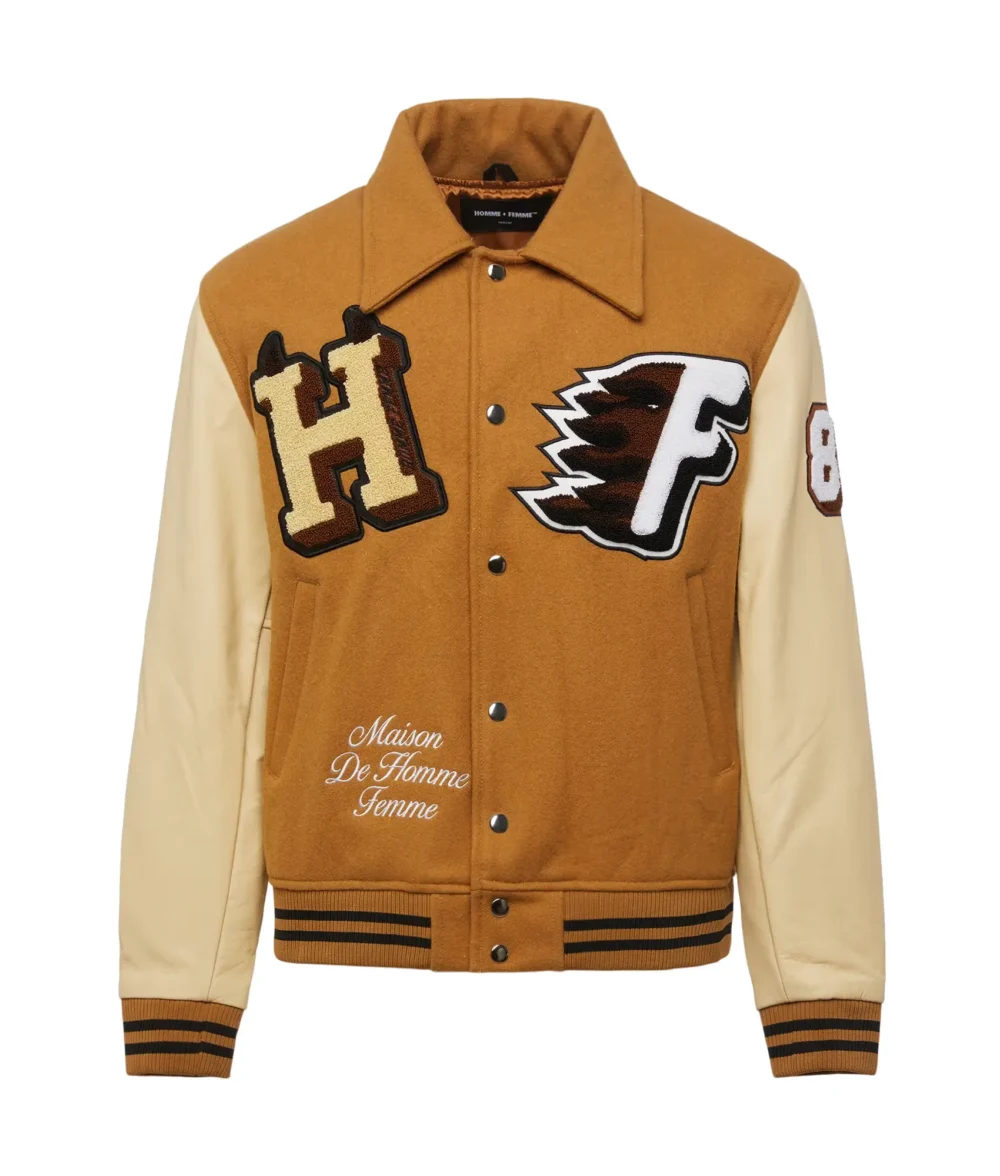 World Champs Homme Femme Letterman Brown & Camel Varsity Jacket