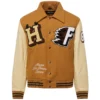 World Champs Homme Femme Letterman Brown & Camel Varsity Jacket