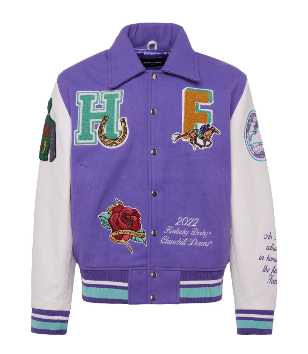 World Champs Homme Femme Letterman Purple & White Varsity Jacket