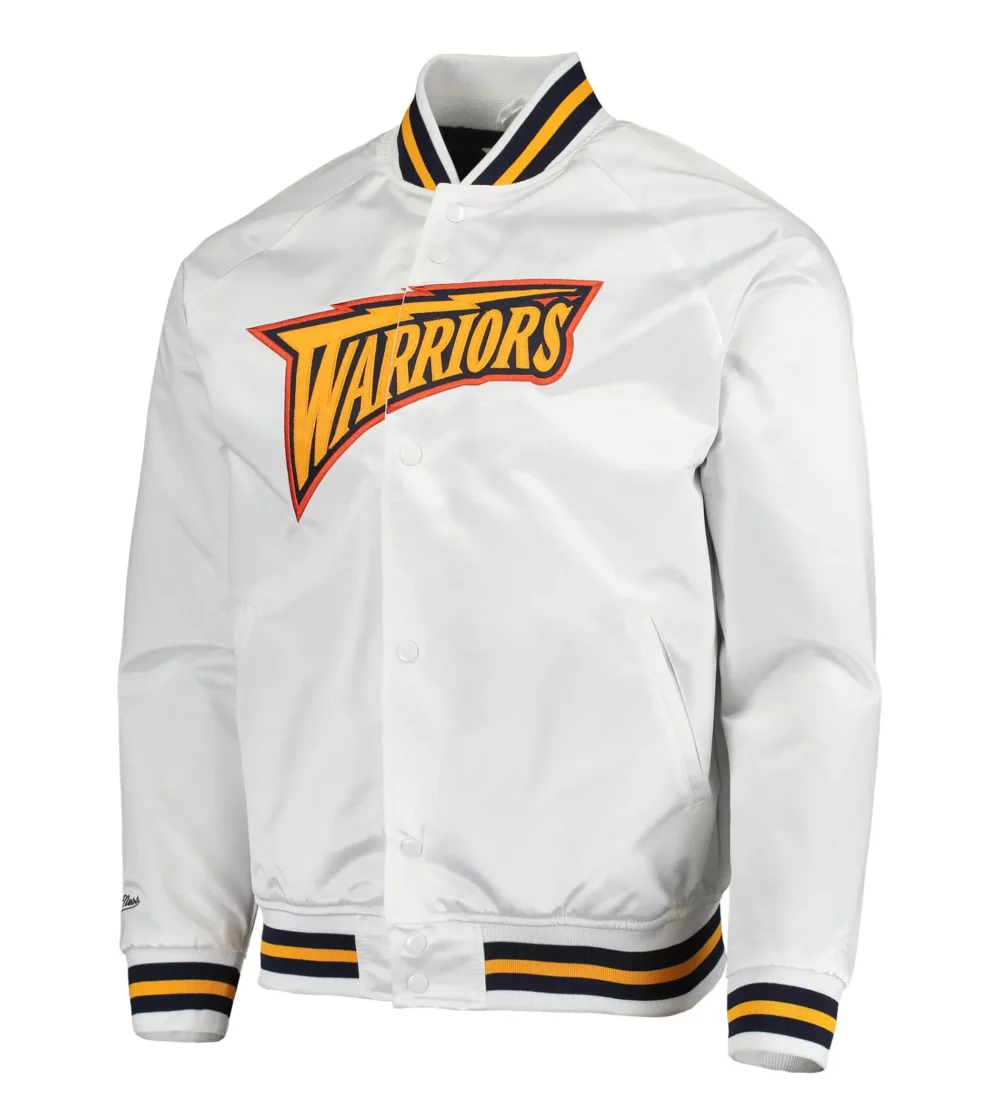 Golden State Warriors Hardwood Classics Raglan Satin Varsity Jacket