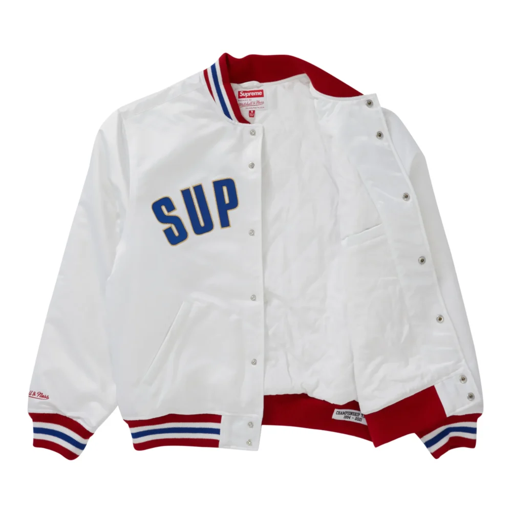 Supreme X Mitchell & Ness White Satin Varsity Jacket