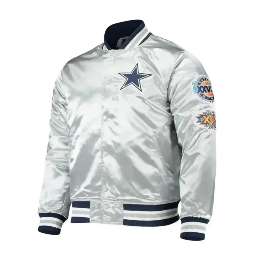 NFL Dallas Cowboys Silver Satin Varsity Jacket