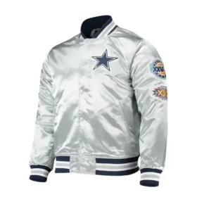 NFL Dallas Cowboys Full-snap Silver Satin Varsity Jacket