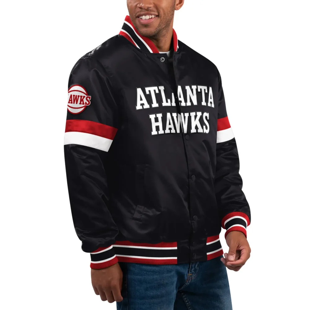 Atlanta Hawks Satin Varsity Black Jacket