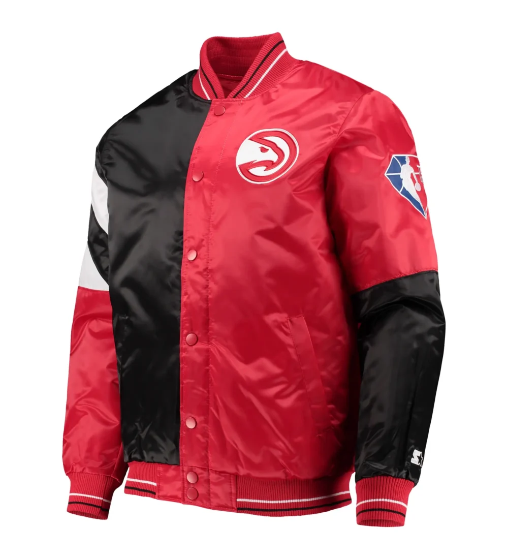 Atlanta Hawks Satin Varsity Jacket Black & Red