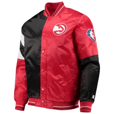 Atlanta Hawks Satin Varsity Jacket Black & Red