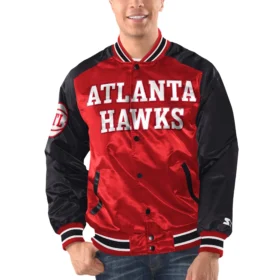 Atlanta Hawks Satin Varsity Jacket Red & Black