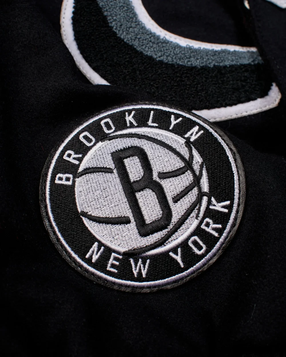 Brooklyn Nets Black/Cream Wool & Leather Varsity Jacket