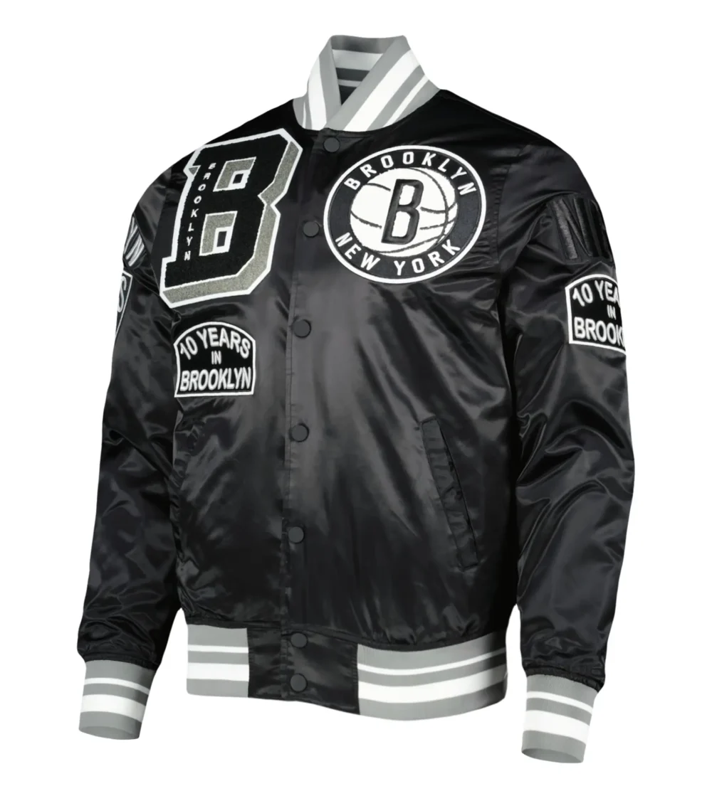 Brooklyn Nets Pro Standard Black Capsule Satin Varsity Jacket