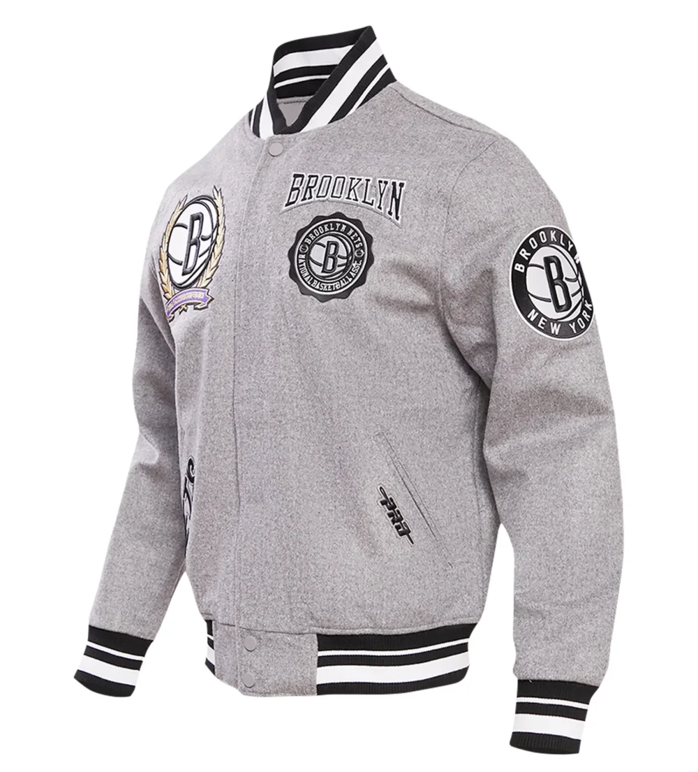 Brooklyn Nets Pro Standard Heather Crest Emblem Varsity Jacket