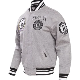 Brooklyn Nets Pro Standard Heather Crest Emblem Varsity Jacket