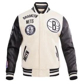 Brooklyn Nets Retro Classic Rib Wool & Leather Varsity Jacket