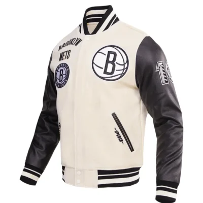 Brooklyn Nets Retro Classic Rib Wool & Leather Varsity Jacket