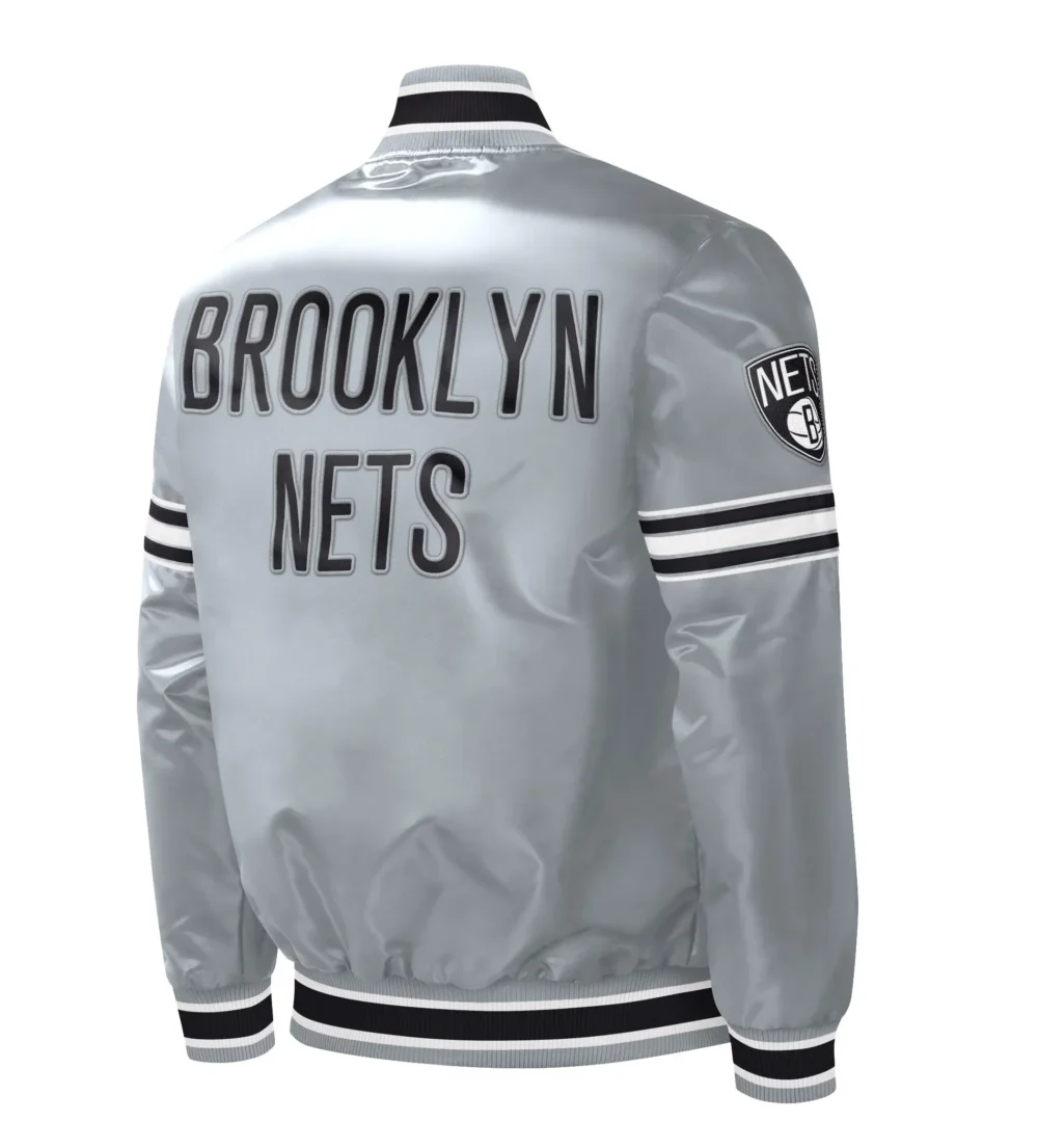 Brooklyn Nets Starter Slider Gray Satin Varsity Jacket