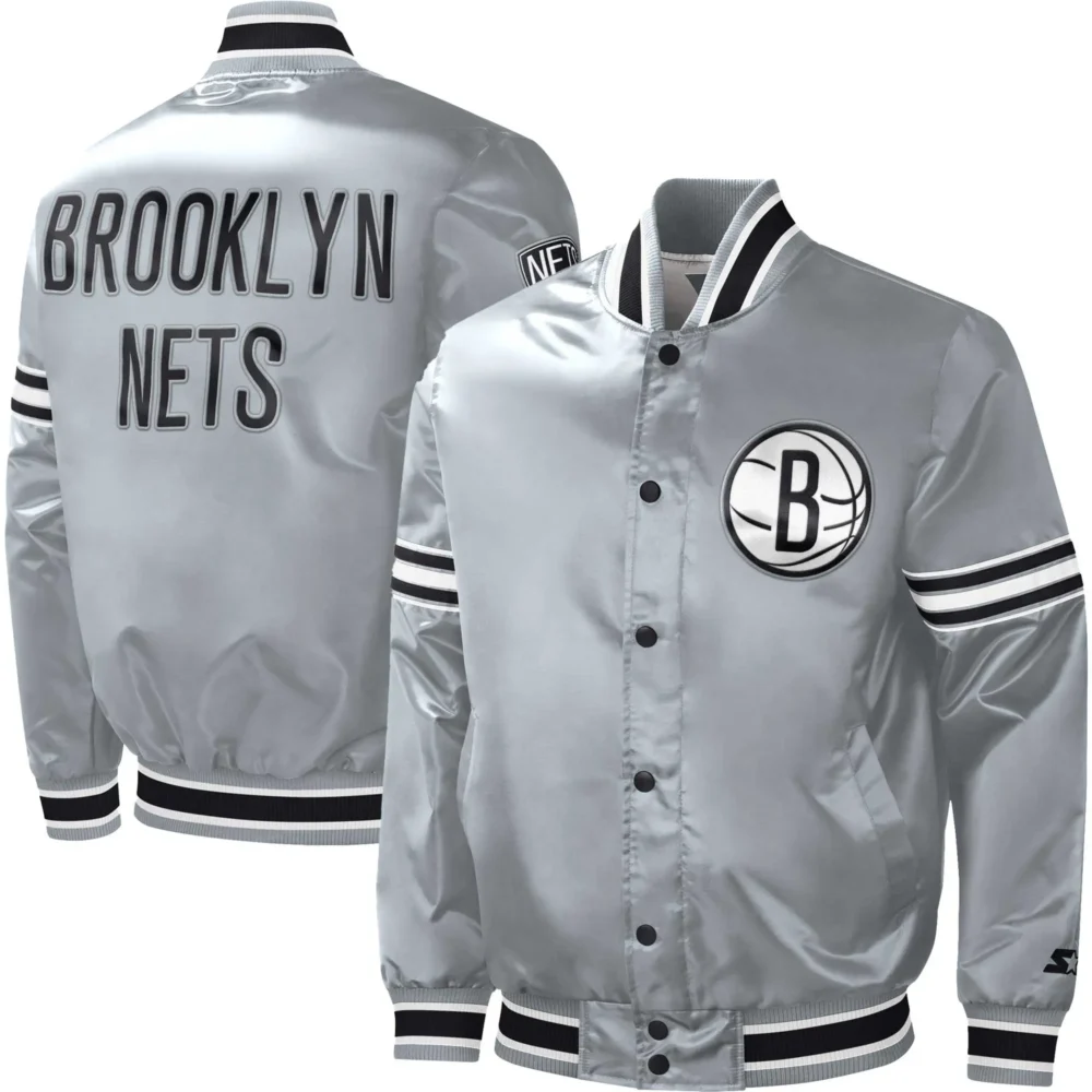 Brooklyn Nets Starter Slider Gray Satin Varsity Jacket