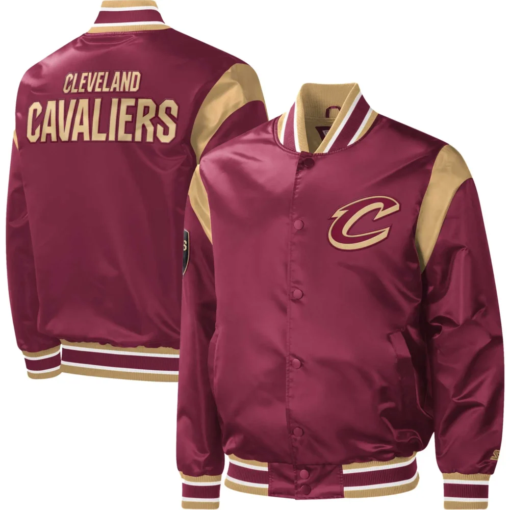 Cleveland Cavaliers Starter Wine Force Play Maroon Satin Varsity Jacket