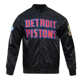 Detroit Pistons Big Logo Black Satin Varsity Jacket