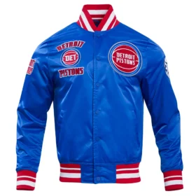 Detroit Pistons Retro Classic Rib Royal Blue Satin Varsity Jacket