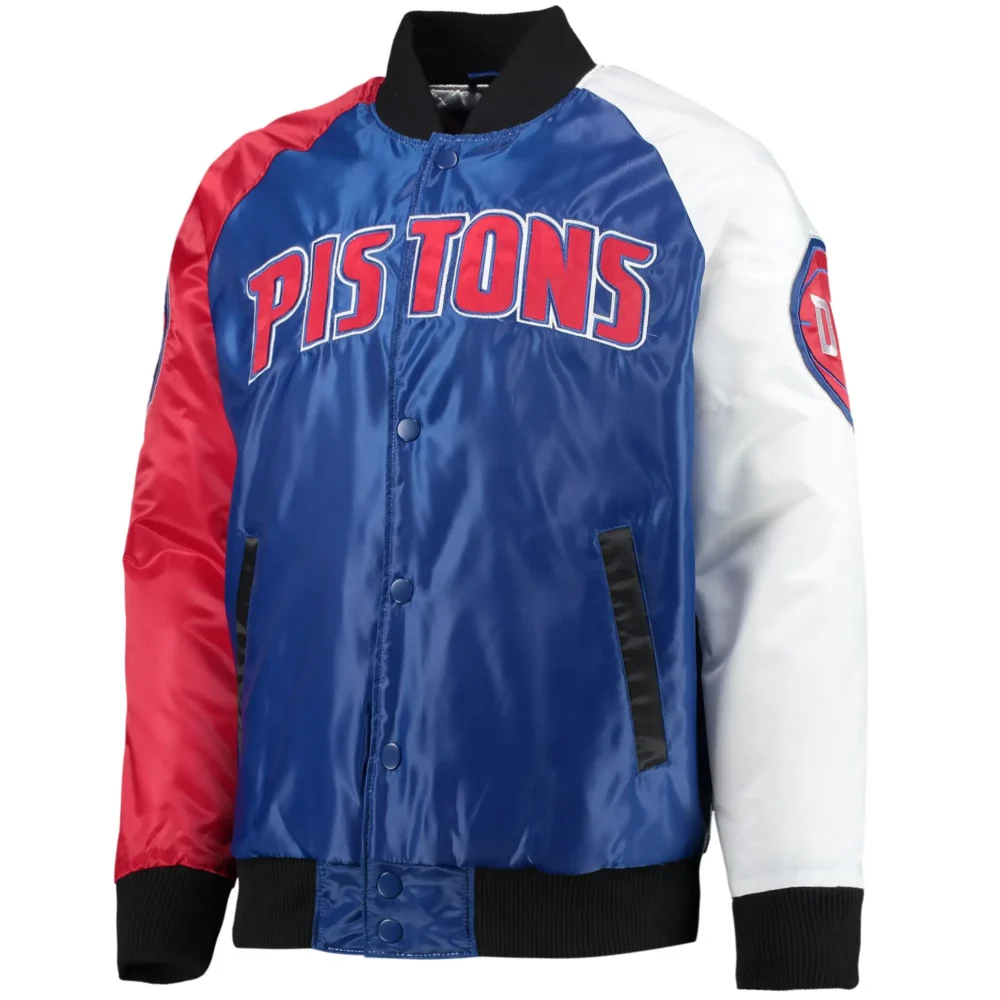 Detroit Pistons Starter Tricolor Remix Raglan Satin Varsity Jacket