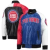 Detroit Pistons Starter Tricolor Remix Raglan Satin Varsity Jacket