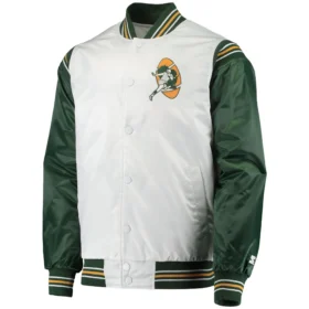 Starter Historic Logo Renegade Full-Snap Satin White/Green Varsity Jacket