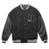 Homme Black Wool & Leather Varsity Jacket