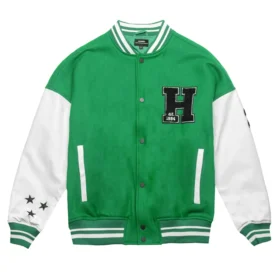 Homme Green/White Wool & Leather Varsity Jacket