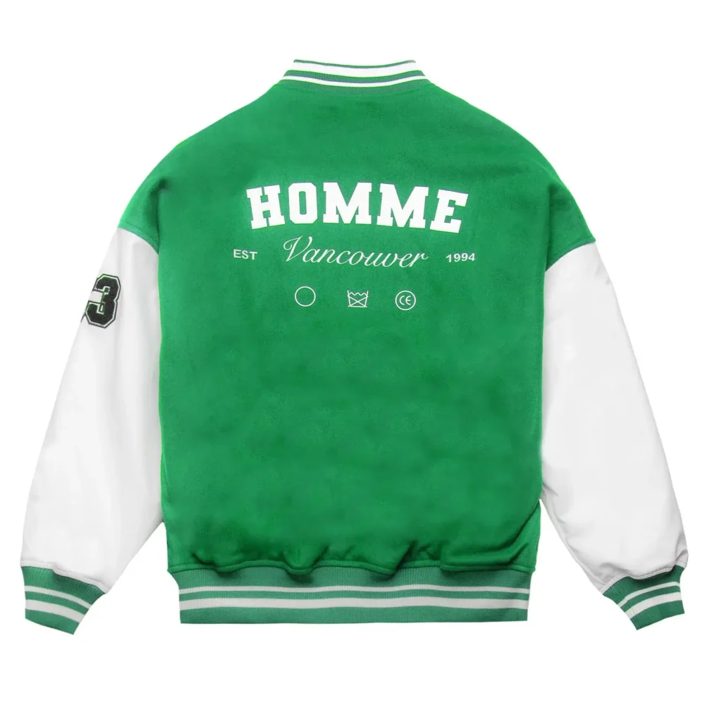 Homme Green/White Wool & Leather Varsity Jacket