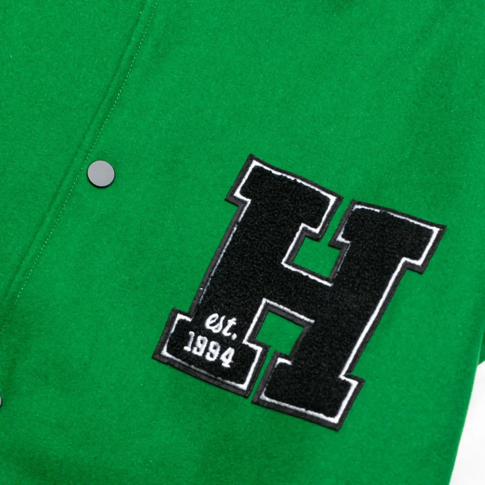 Homme Green/White Wool & Leather Varsity Jacket