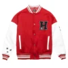 Homme Red/White Wool & Leather Varsity Jacket