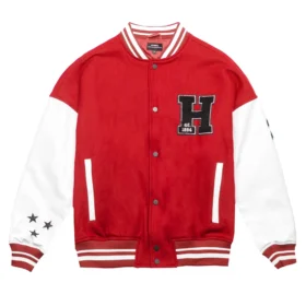 Homme Red/White Wool & Leather Varsity Jacket