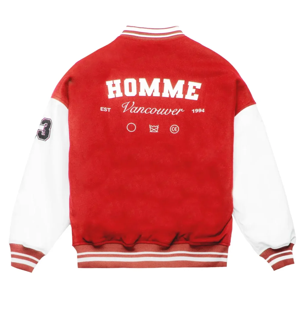 Homme Red/White Wool & Leather Varsity Jacket