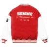 Homme Red/White Wool & Leather Varsity Jacket