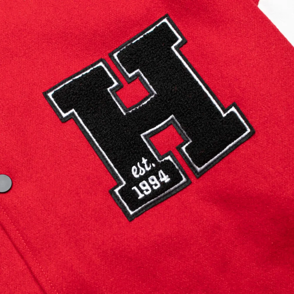 Homme Red/White Wool & Leather Varsity Jacket