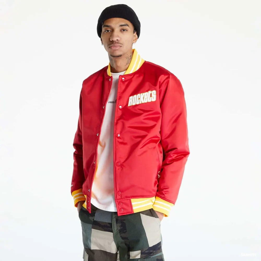 Houston Rockets Logo Red Satin Varsity Jacket