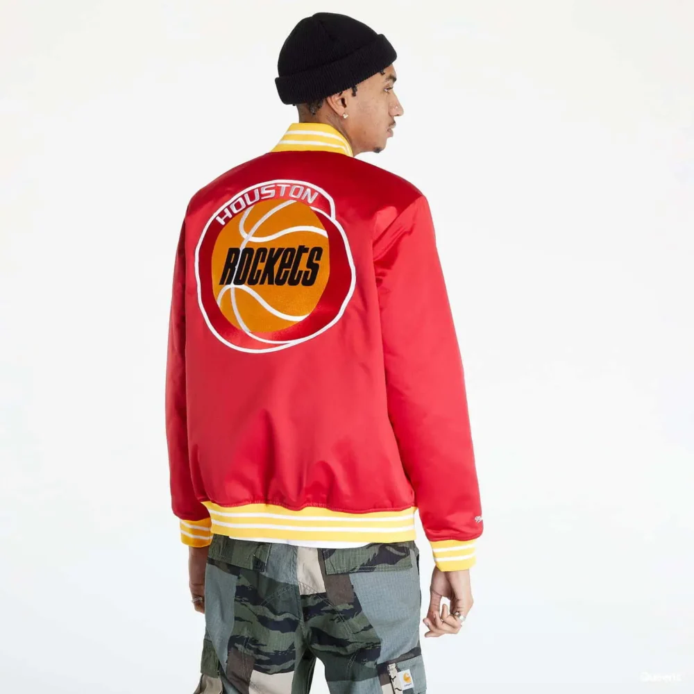 Houston Rockets Logo Red Satin Varsity Jacket