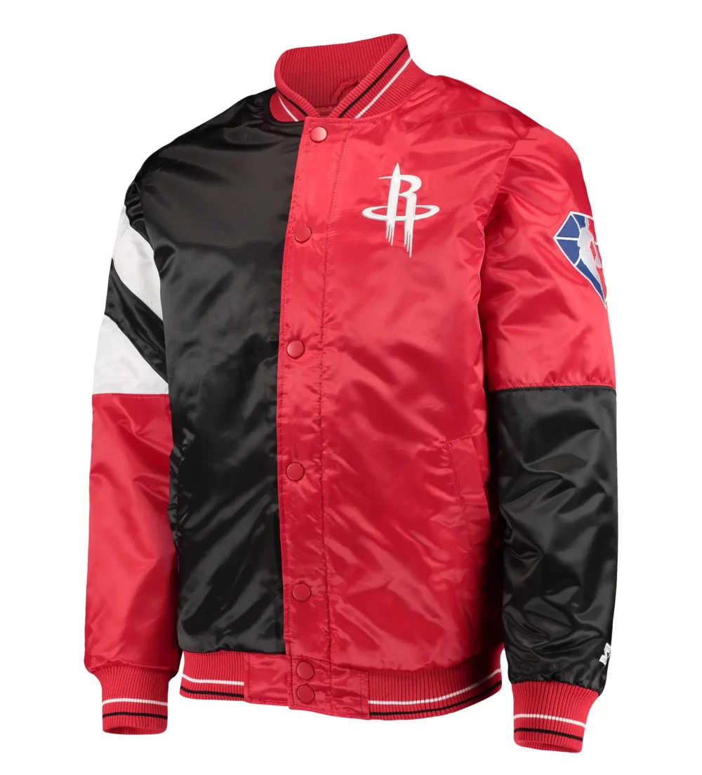 Starter Satin Black and Red Houston Rockets Leader Jacket