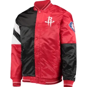 Starter Satin Black and Red Houston Rockets Leader Jacket