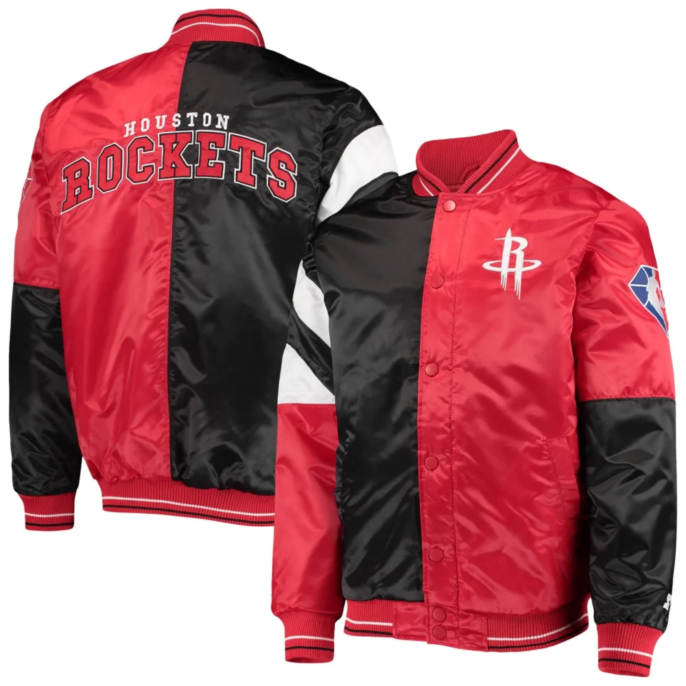 Starter Satin Black and Red Houston Rockets Leader Jacket