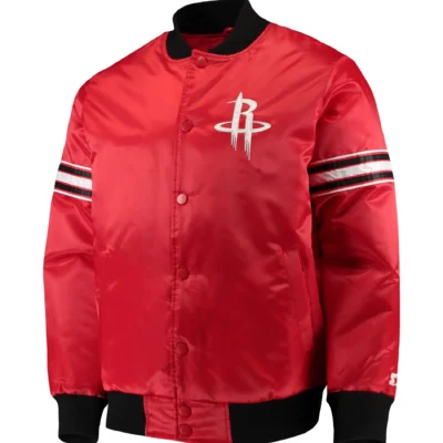 Houston Rockets Starter The Draft Pick Red Satin Varsity Jacket