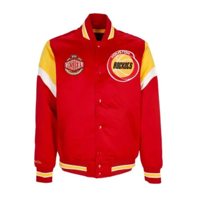 Houston Rockets Western Logo Red Satin Varsity Jacket