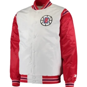 LA Clippers Starter Renegade White & Red Satin Varsity Jacket