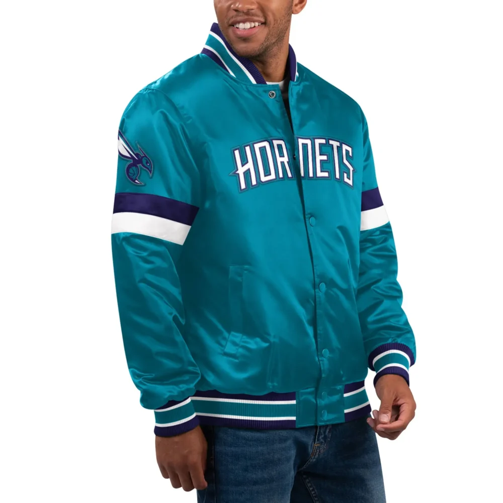 Charlotte Hornets Starter Teal Satin Varsity Jacket