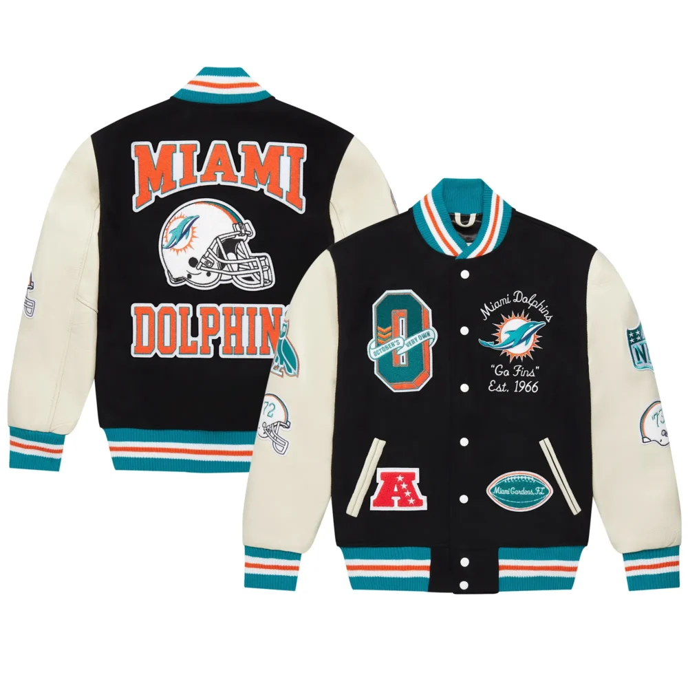 Miami Dolphins OVO Black Full-Snap Varsity Jacket