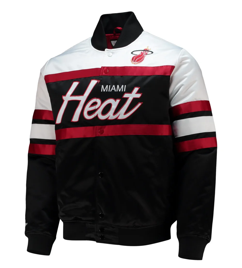 Miami Heat Hardwood Classics Script Satin Varsity Jacket